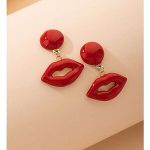 Small Shiny Red Lips‎ Dangle Earrings